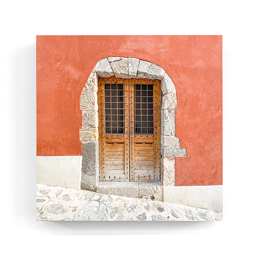 Red Wall Wooden Door Dalt Vila Ibiza wall art wood print 10x10 cm