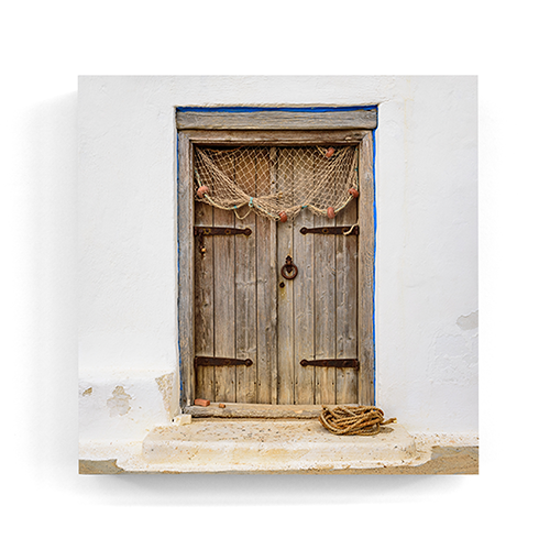 Fisher hut door Ibiza wall art wood print 10x10 cm