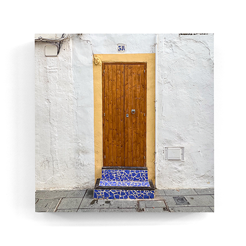 Mosaic door Dalt Vila Ibiza wall art wood print 10x10 cm
