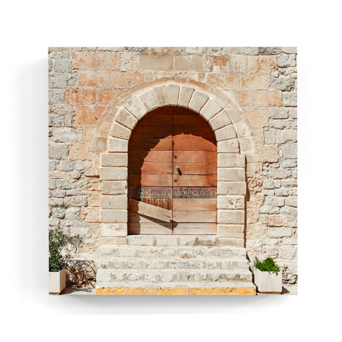 Museum door Dalt Vila Ibiza wall art wood print 10x10 cm