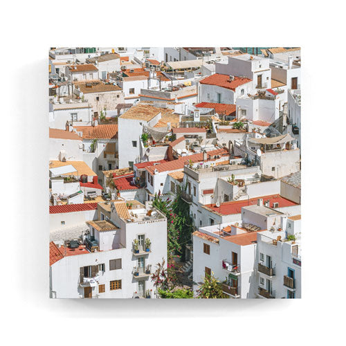 Dalt Vila rooftops Ibiza wall art wood print 10x10 cm