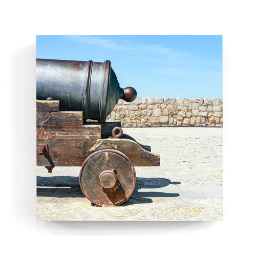 Castle cannon Dalt Vila Ibiza wall art wood print 10x10 cm