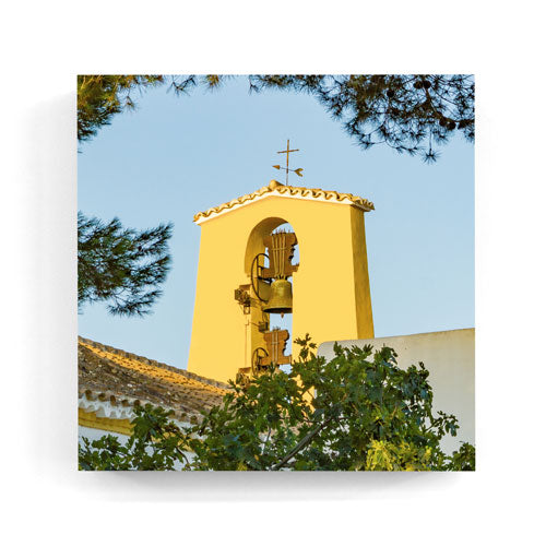 Santa Gertrudis church Ibiza wall art wood print 10x10 cm