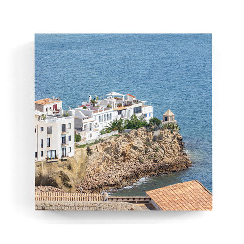 Harbour view from Dalt Vila Ibiza wall art wood print 10x10 cm