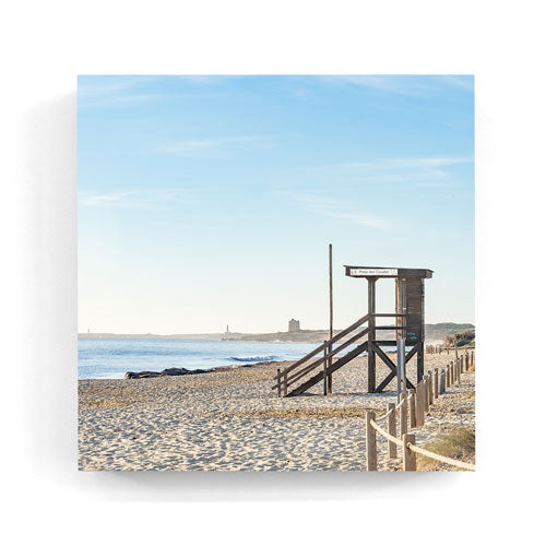 Es Cavallet lifeguard tower Ibiza wall art wood print 10x10 cm