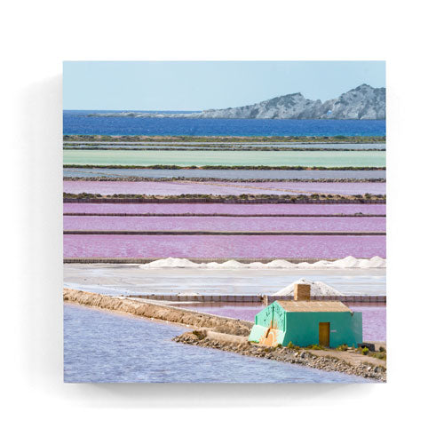 Ses Salines salt flats panorama Ibiza wall art wood print 10x10 cm