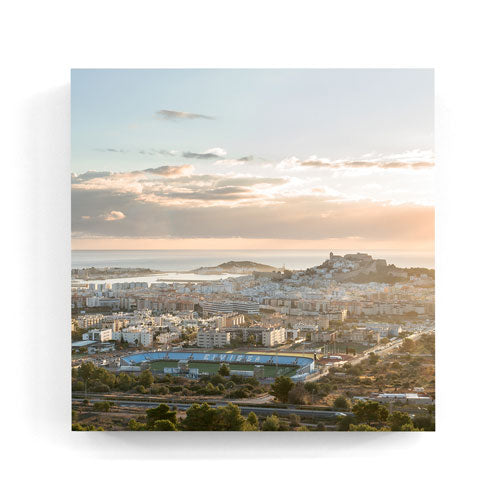 Sunrise over Dalt Vila Ibiza wall art wood print 10x10 cm