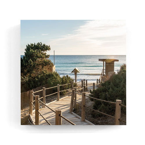 Ses Salines lifeguard tower Ibiza wall art wood print 10x10 cm