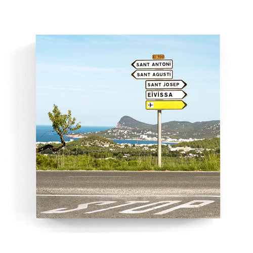 Sant Josep street sign Ibiza wall art wood print 10x10 cm