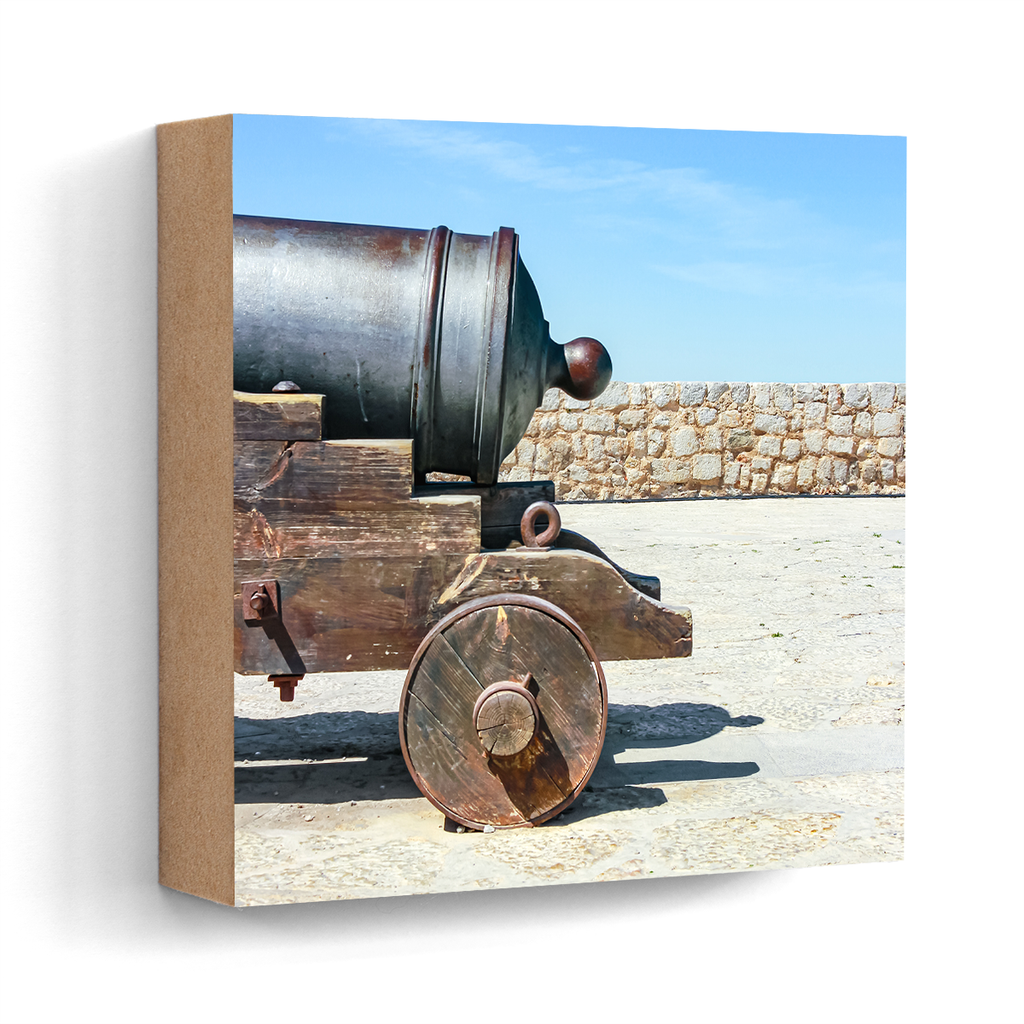 Castle cannon Dalt Vila Ibiza wall art wood print 10x10 cm