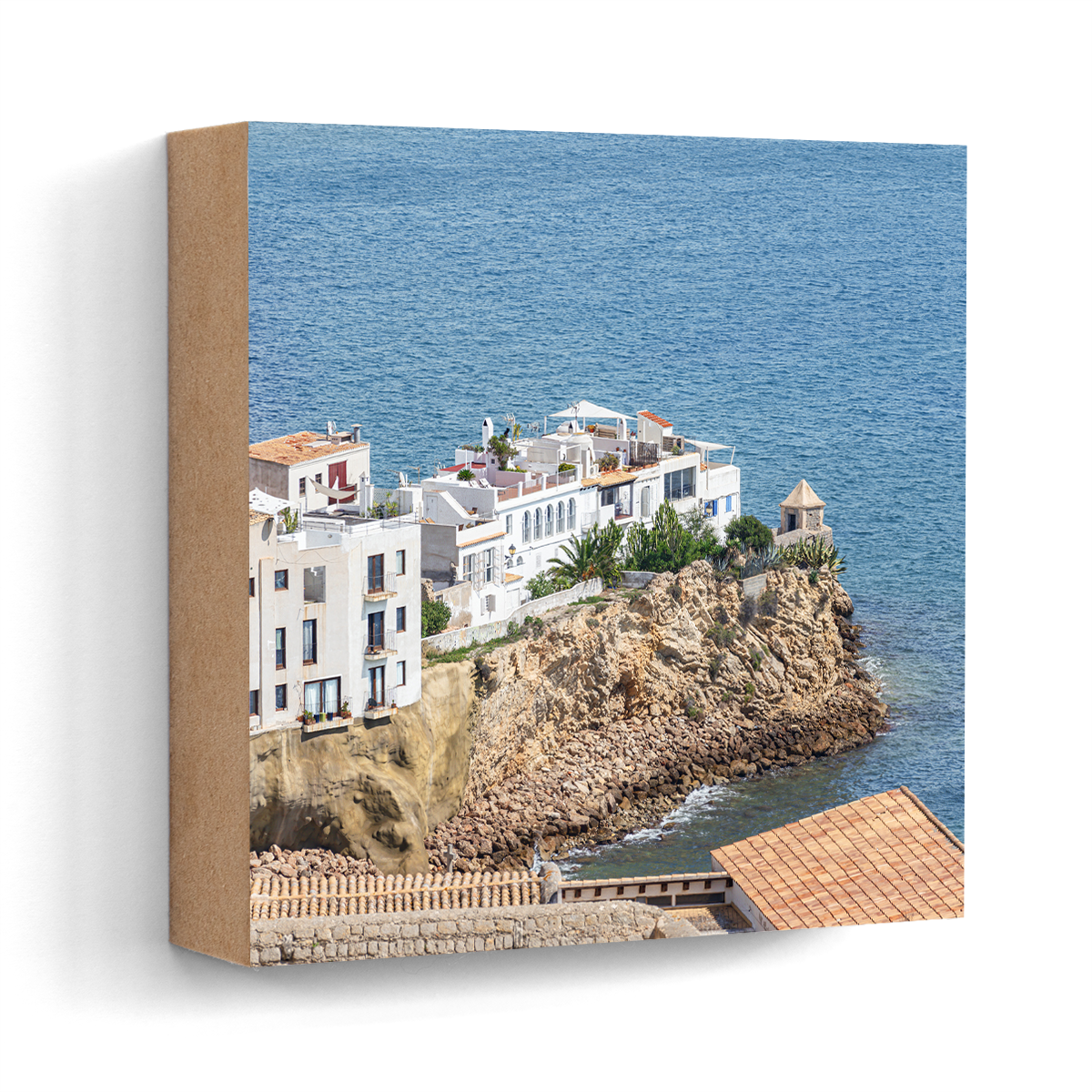 Harbour view from Dalt Vila Ibiza wall art wood print 10x10 cm