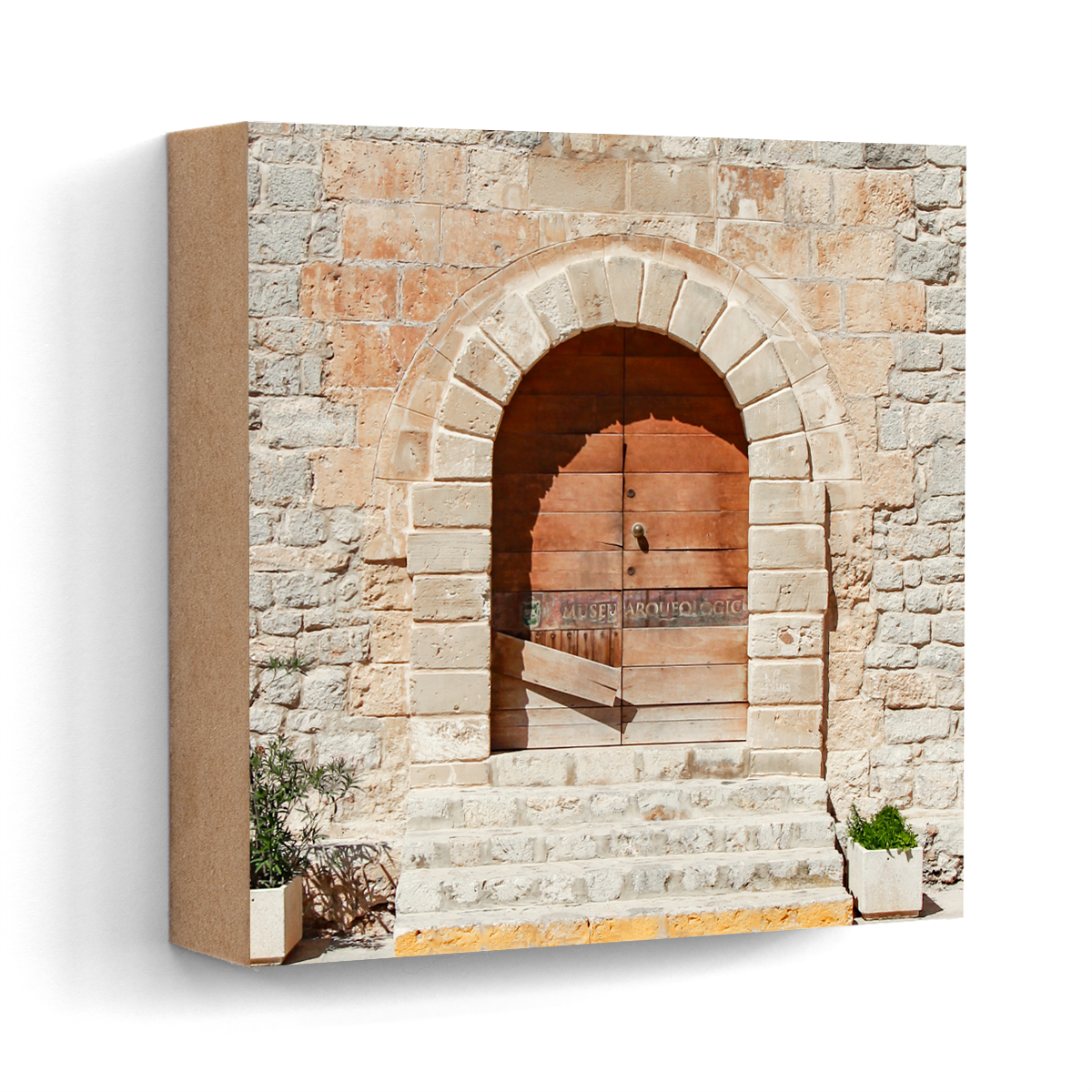 Museum door Dalt Vila Ibiza wall art wood print 10x10 cm