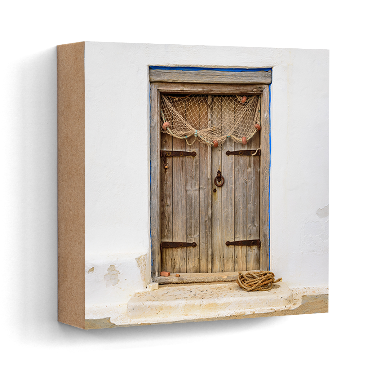 Fisher hut door Ibiza wall art wood print 10x10 cm