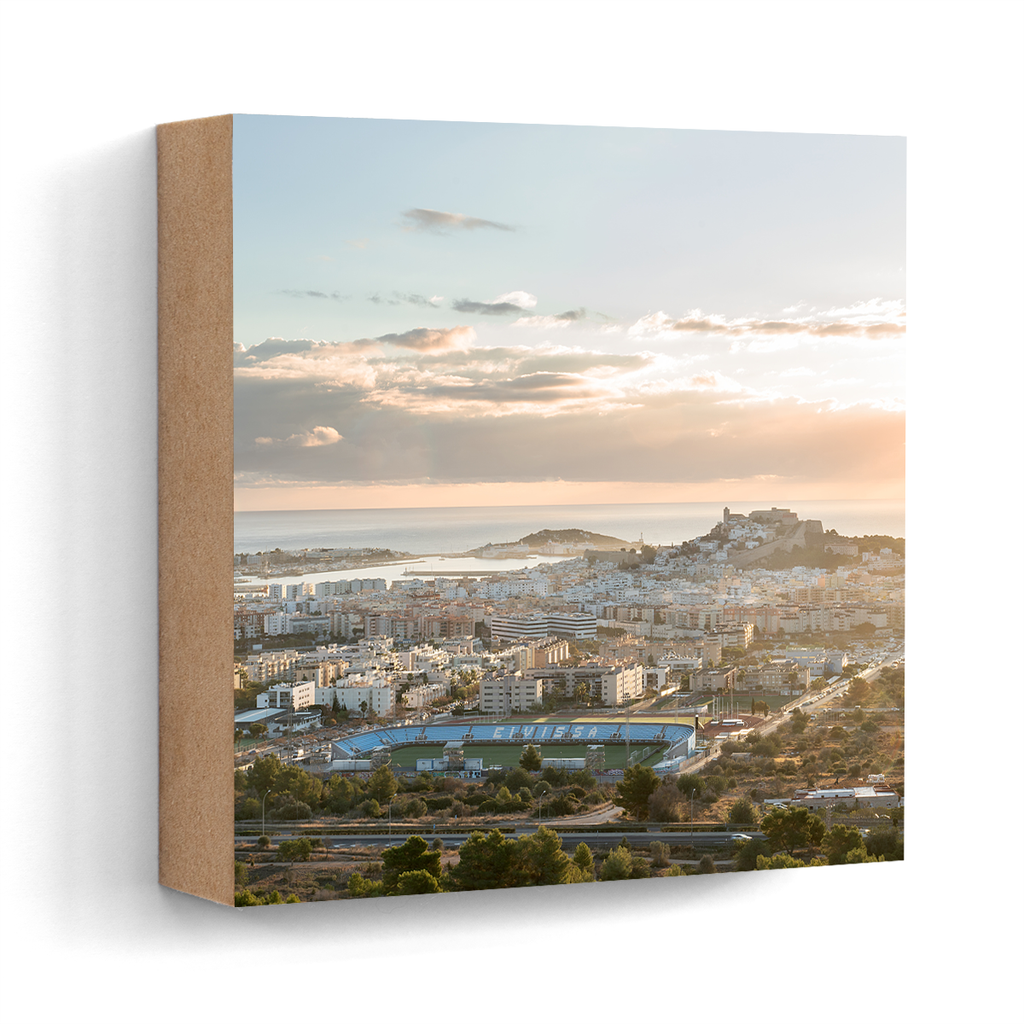 Sunrise over Dalt Vila Ibiza wall art wood print 10x10 cm