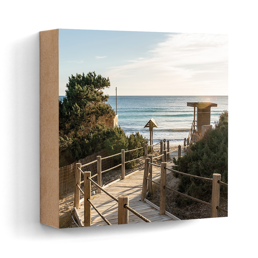 Ses Salines lifeguard tower Ibiza wall art wood print 10x10 cm
