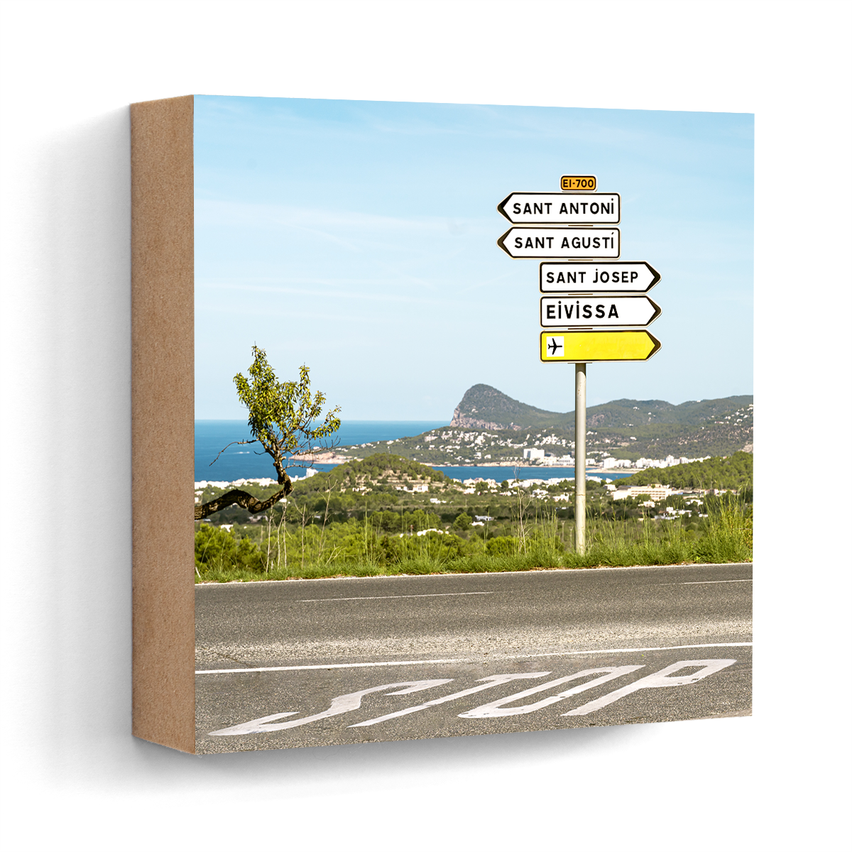 Sant Josep street sign Ibiza wall art wood print 10x10 cm