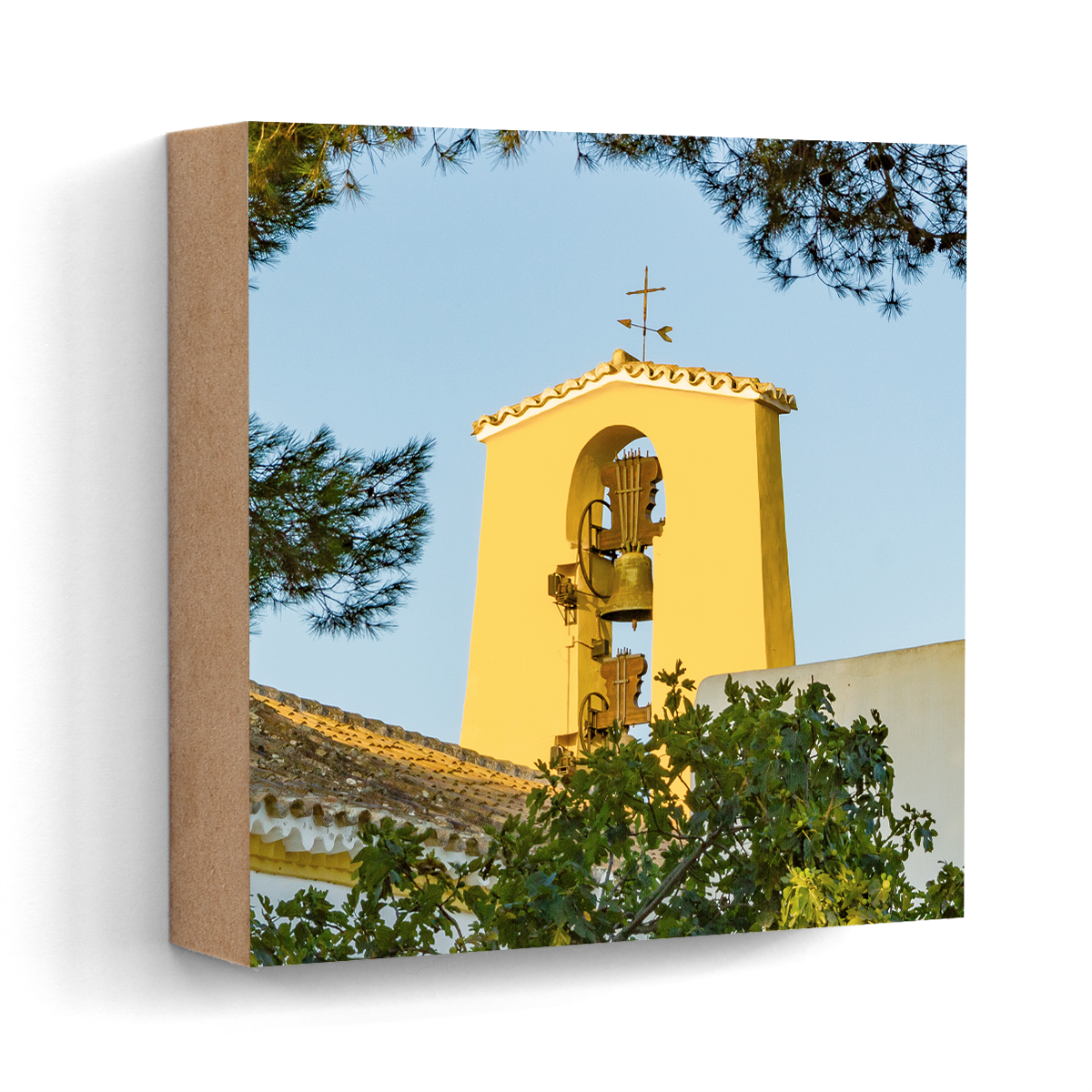 Santa Gertrudis church Ibiza wall art wood print 10x10 cm