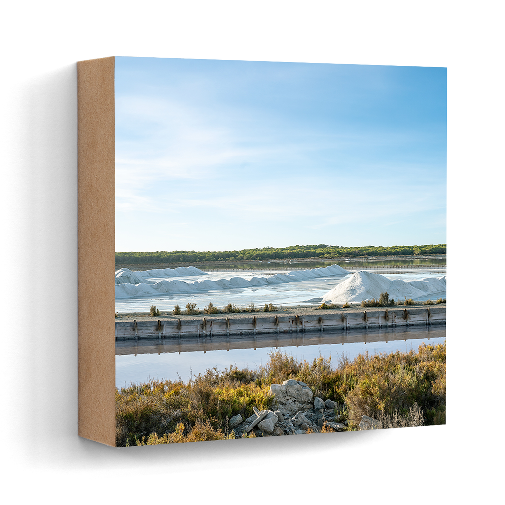 Ses Salines salt harvest Ibiza wall art wood print 10x10 cm